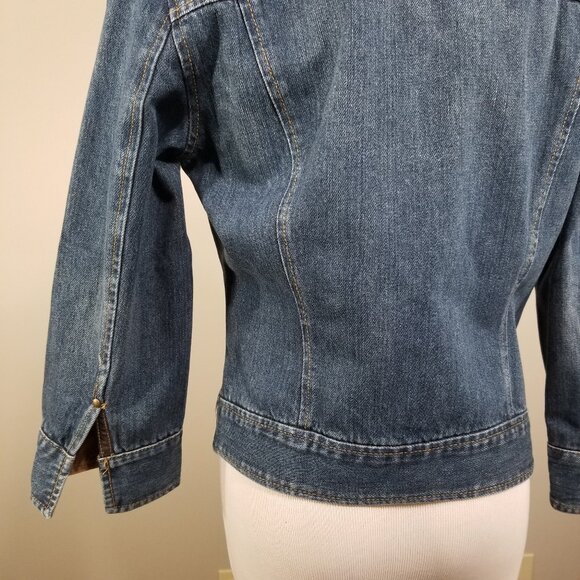 VTG Tommy Hilfiger S Denim Jacket Embellished Hardware Contrast Trim Distressed - Picture 7 of 11